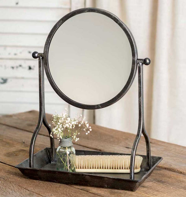 Vanity Tray with Round Mirror