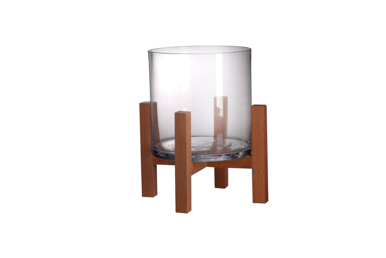 Small Glass and Beech Wood Vase Candle Holder